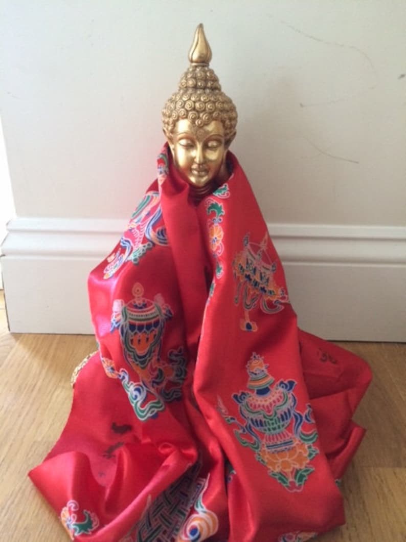 Tibetan Silk Scarf / Khata / Khada with lucky signs Etsy