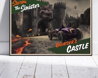 Mario Kart Poster | Vintage Wall Art | Nintendo Print | Bowser Castle