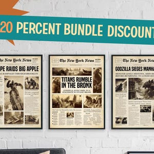 Godzilla Poster | King Kong Wall Art | Vintage Decor | Newspaper Print