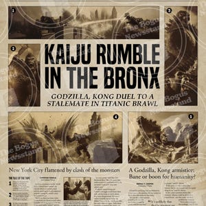 Godzilla Poster | King Kong Wall Art | Vintage Decor | Newspaper Print ...