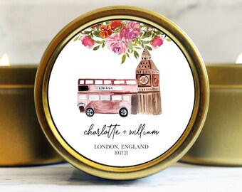 London Wedding Candle Favors - England Wedding Favors - UK Destination Wedding - Big Ben Double Decker