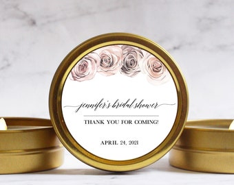 Personalized Bridal Shower Favors - Favors for Guests - Gold Tin Favors - Rose Theme