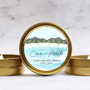 Puerto Vallarta Wedding Favors  Mexico Travel Wedding Favor Candles  Tropical Beach Personalized Destination Wedding Favors