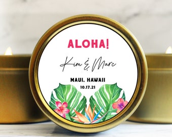 Aloha Hawaii Wedding Favor Candles - Destination Wedding Favors - Tropical Theme Wedding