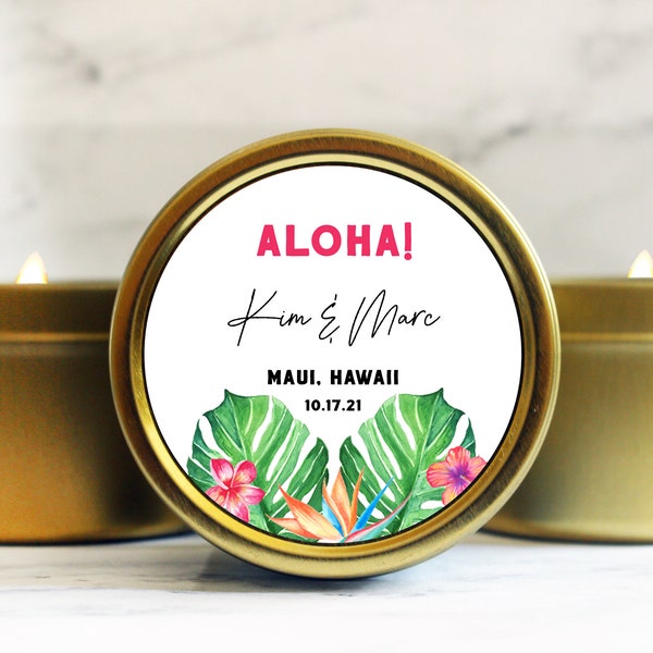 Aloha Hawaii Wedding Favor Candles - Destination Wedding Favors - Tropical Theme Wedding