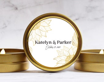 Sunflower Wedding Favor Candles - Rustic Wedding Favors for Guests - Custom Wedding Fall Favors