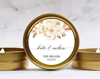 Fall Floral Wedding Favor Candles Personalized - Rustic Wedding Favors for Guests in Bulk