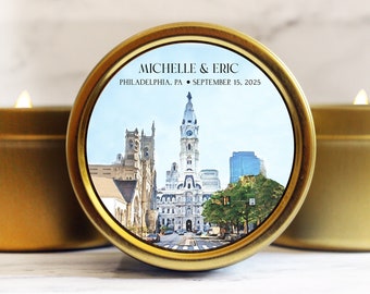 Philadelphia Wedding Favors, Philly Welcome Bag Gift Candles, Rehearsal Dinner Favors for Guests