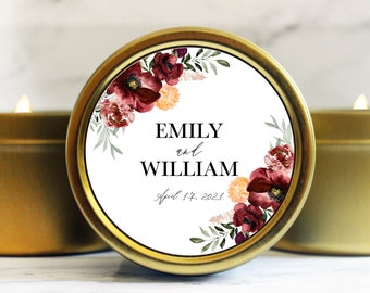 Fall Wedding Favors - Autumn Floral Favors for Wedding Guests - Personalized Candles