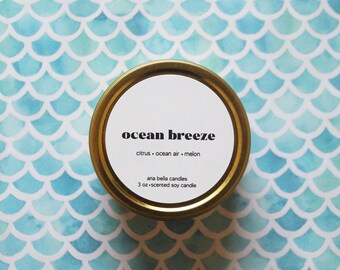 Ocean Breeze Candle - Beach Soy Candle - Travel Tin Candle