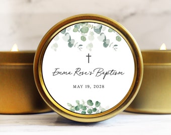 Personalized Eucalyptus Baptism Favors, Scented Soy Candle Thank You Gifts Bulk, Christening Favors for Guests