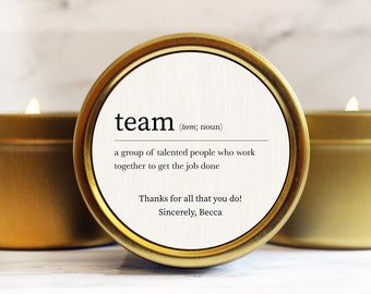 Team Definition Bulk Appreciation Gift - Personalized Thank You Candles in Bulk - Employee Appreciation Gift