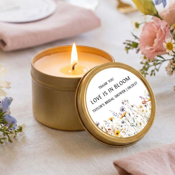Floral Bridal Brunch Favor Personalized Candle Wildflower Bridal Luncheon Engagement Party Garden Wedding Shower Bulk Gift for Guest Flower