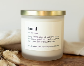 Bougie de soja définition Mimi, cadeau sincère, cadeau de fête des mères pour Mimi, cadeau d'anniversaire mignon, parfum lavande et bergamote