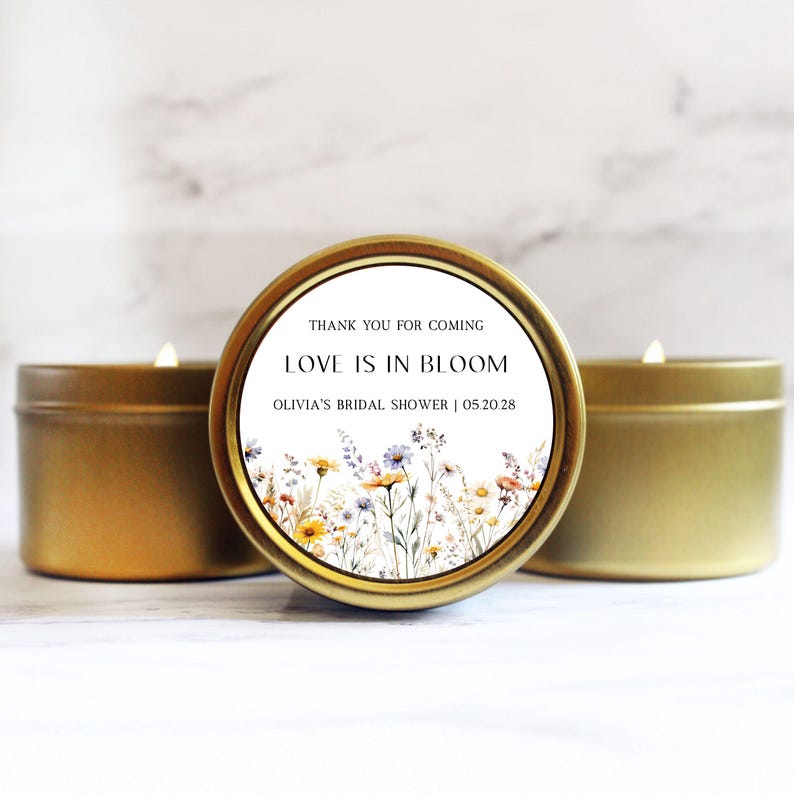 Personalized Wildflower Bridal Shower Favors Candles Love Is In Bloom