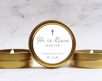 Personalized Religious Easter Gifts Bulk, He is Risen Scented Soy Candles for Christians, Catholic Gifts Bulk, Gift from Pastor