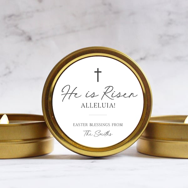 Personalized Religious Easter Gifts Bulk, He is Risen Scented Soy Candles for Christians, Catholic Gifts Bulk, Gift from Pastor