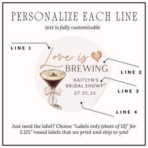 Love is Brewing Bridal Shower Favor Bulk Candle Party Favor Espresso Martini Bridal Brunch Gift for Guest Coffee Themed Bachelorette Party Labels only (sheet of 12 labels)