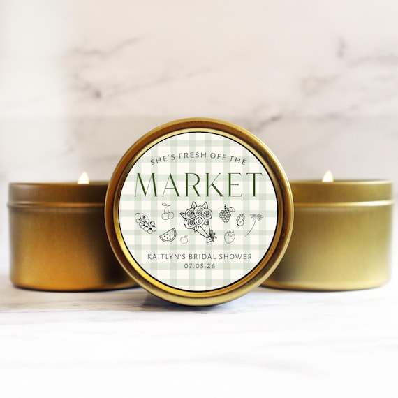 Fresh Off The Market Bridal Shower Favor Candle Market Theme Engagement Party Favor for Guest Bachelorette Bag Item for Bridesmaid Green