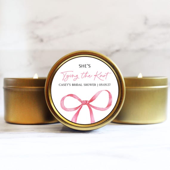 She's Tying the Knot Bridal Shower Candle Favors Pink Bow Theme Bridal Shower Thank You Gifts for Guests Bulk Wedding Shower Favors