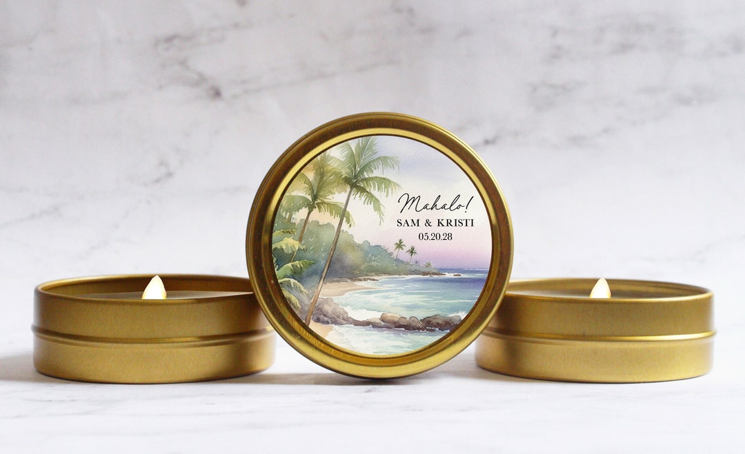 Hawaiian Mahalo Candle Wedding Favors Tropical Destination Travel ...