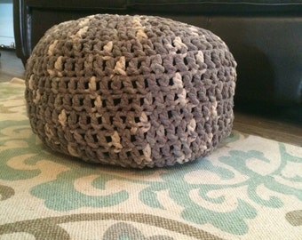 Extra soft yarn croched floor poof/foot rest stool.