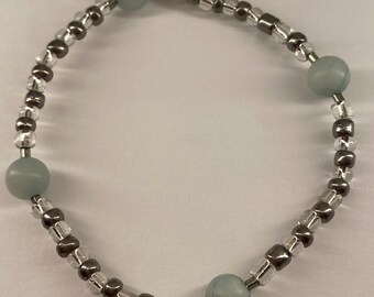 Handmade Silver-tone Natural Stone and Glass Beaded Bracelet - Boho, Y2K, Preppy - 2 Variations