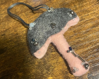 Handmade Felt Mushroom Ornament – Beaded Cottagecore Decor