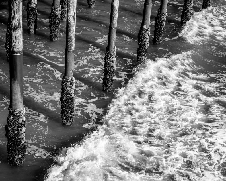 black and white ocean photo Pier Black and White Photography Santa Monica Pier ocean photography Waves Ocean Photo