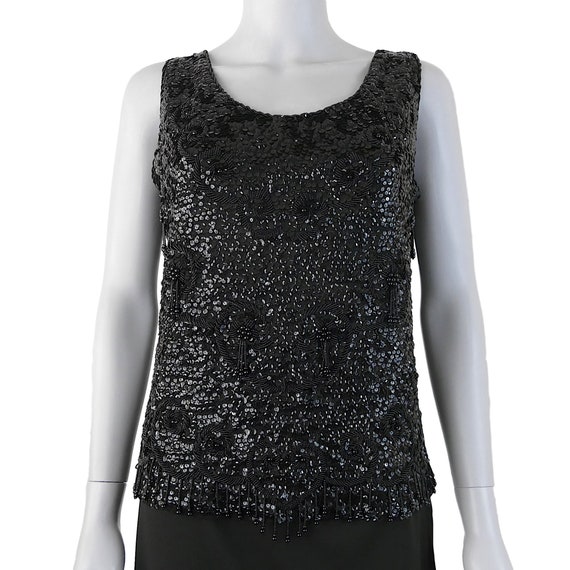 Vintage 1960s Sequined & Beaded Wool Sweater Tank… - image 1