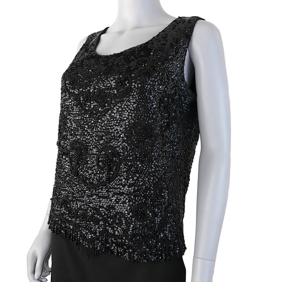 Vintage 1960s Sequined & Beaded Wool Sweater Tank… - image 5