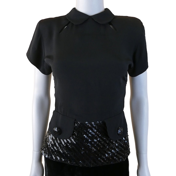 FREE SHIPPING! Vintage 1940s Rayon Sequin Blouse -