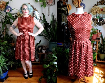 Sew Cinnamon Handmade Etsy Rose Floral Cotton A-Line GIRLS DRESS pink yellow dots blue 8 9 10 Sewn from a vintage pattern.