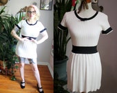 Nella Dress Vintage 1960 39 s White Knit Tennis Mini Dress with Black Trim Shortened to Micro Mini Dress XS - S