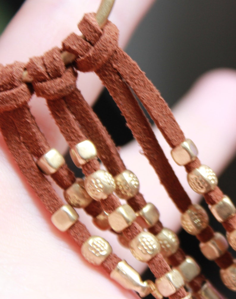 Retro Repurposed Hart Earrings Hoop Earrings with Leather Tassels /& Beads
