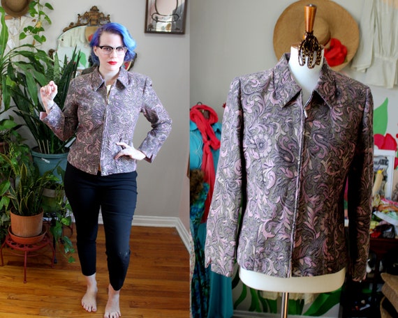 Pink Brocade Jacket // Vintage Pink Floral Brocade