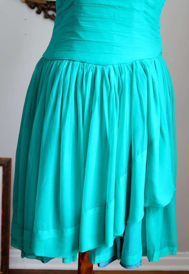 FINAL SALE Vintage Drew Dress 1950/'s Aquamarine Chiffon Prom Dress