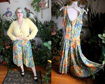Vintage-Inspired Tropical Jumpsuit for Women – Lightweight Rayon Resort Wear with Pockets