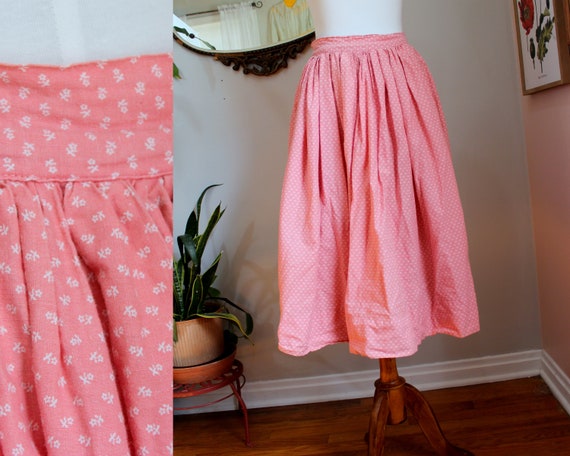 Calico Skirt // Vintage 1960's Peachy Pink Cotton