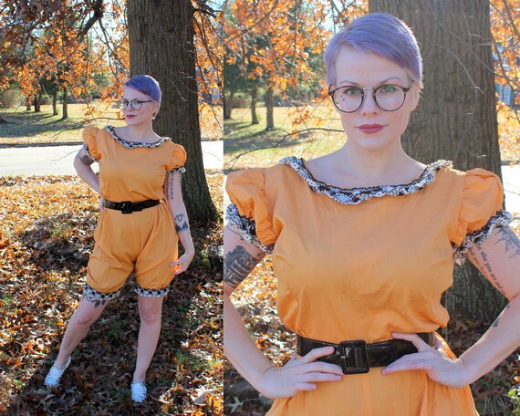 Vintage 1950's Romper // Orange Cotton Romper with