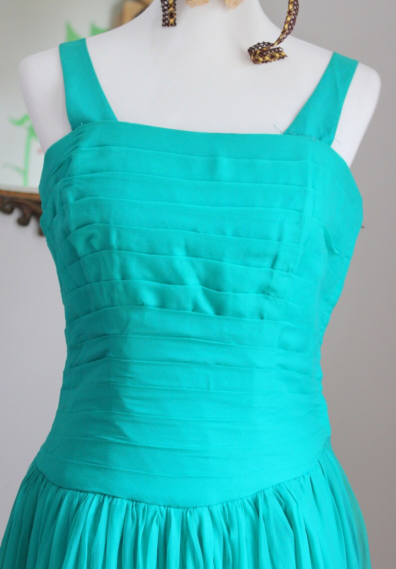 FINAL SALE Vintage Drew Dress 1950/'s Aquamarine Chiffon Prom Dress