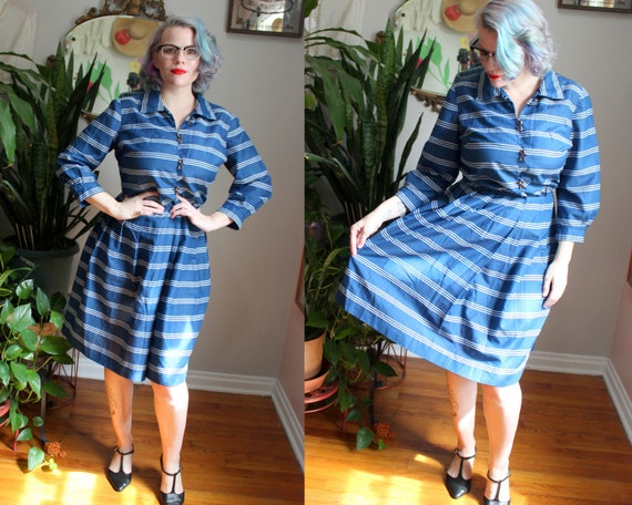 Nelly Dress // Vintage 1950's Navy Blue + White St