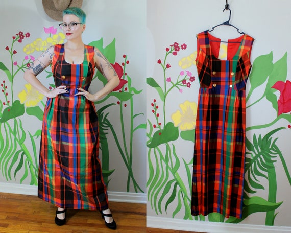 1960's Plaid Nylon Maxi Dress // Autumn Dress