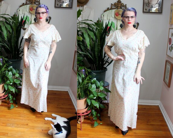 Daphne Dress // Antique 1930's Cream Cotton Bias C