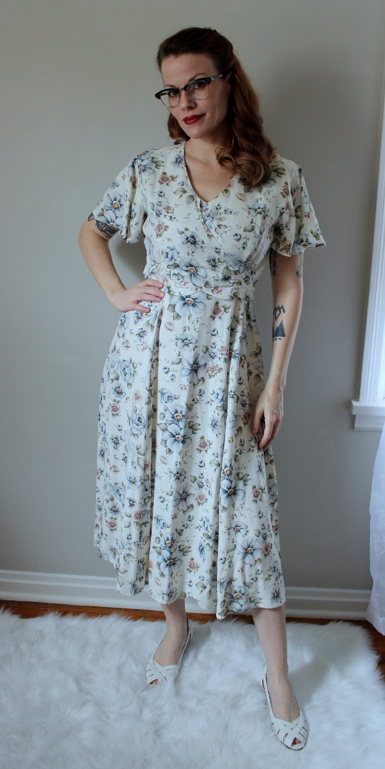 Vintage Tea Party Dress // 1940's Inspired White Midi Etsy