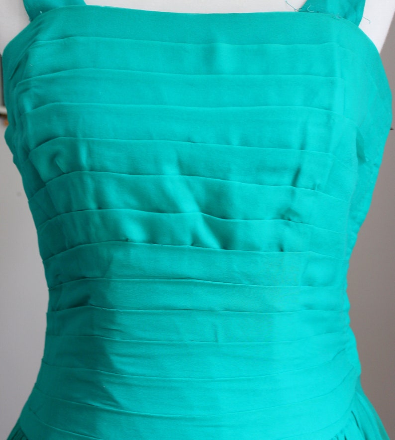 FINAL SALE Vintage Drew Dress 1950/'s Aquamarine Chiffon Prom Dress