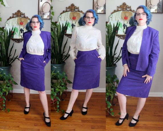 Zoe Skirt Suit // Vintage 1970's Royal Purple Sued