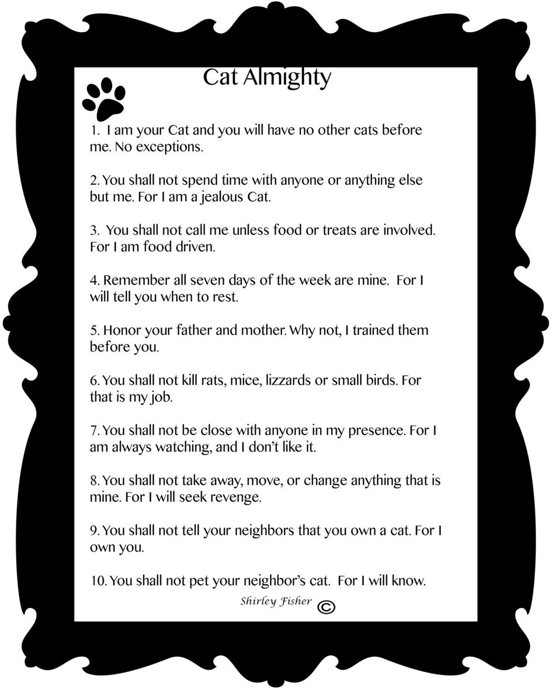 Cat Commandments Cat Sayings Wall Art, Cat Almighty Commandments Digital Download - Etsy