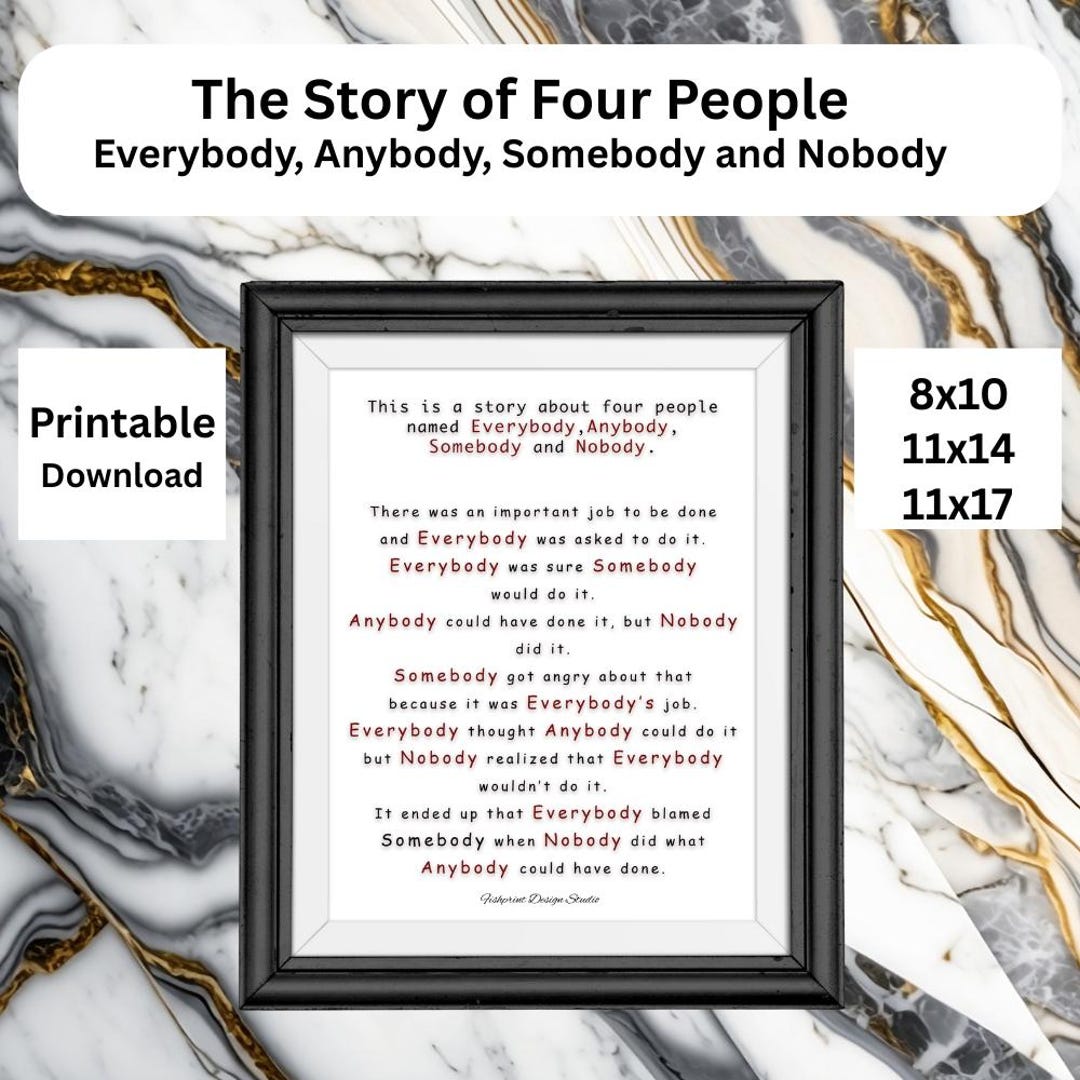 Everybody, Anybody, Somebody, Nobody Story Print, Break Room, Classroom