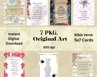 Floral Scripture Art Cards, Christian Printable, 7 Pack (Digital Download)